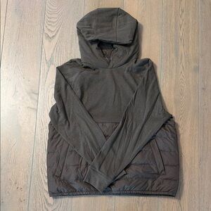 James Perse: NWOT Hooded Pullover with Quilted Panel - Dark Greenish/Gray
